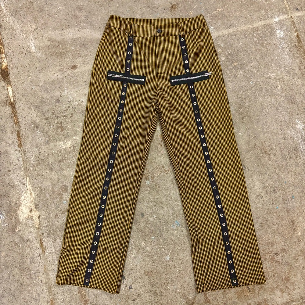 Valfre Yellow and Black Gingham Checkered Grommet High Waisted Pants